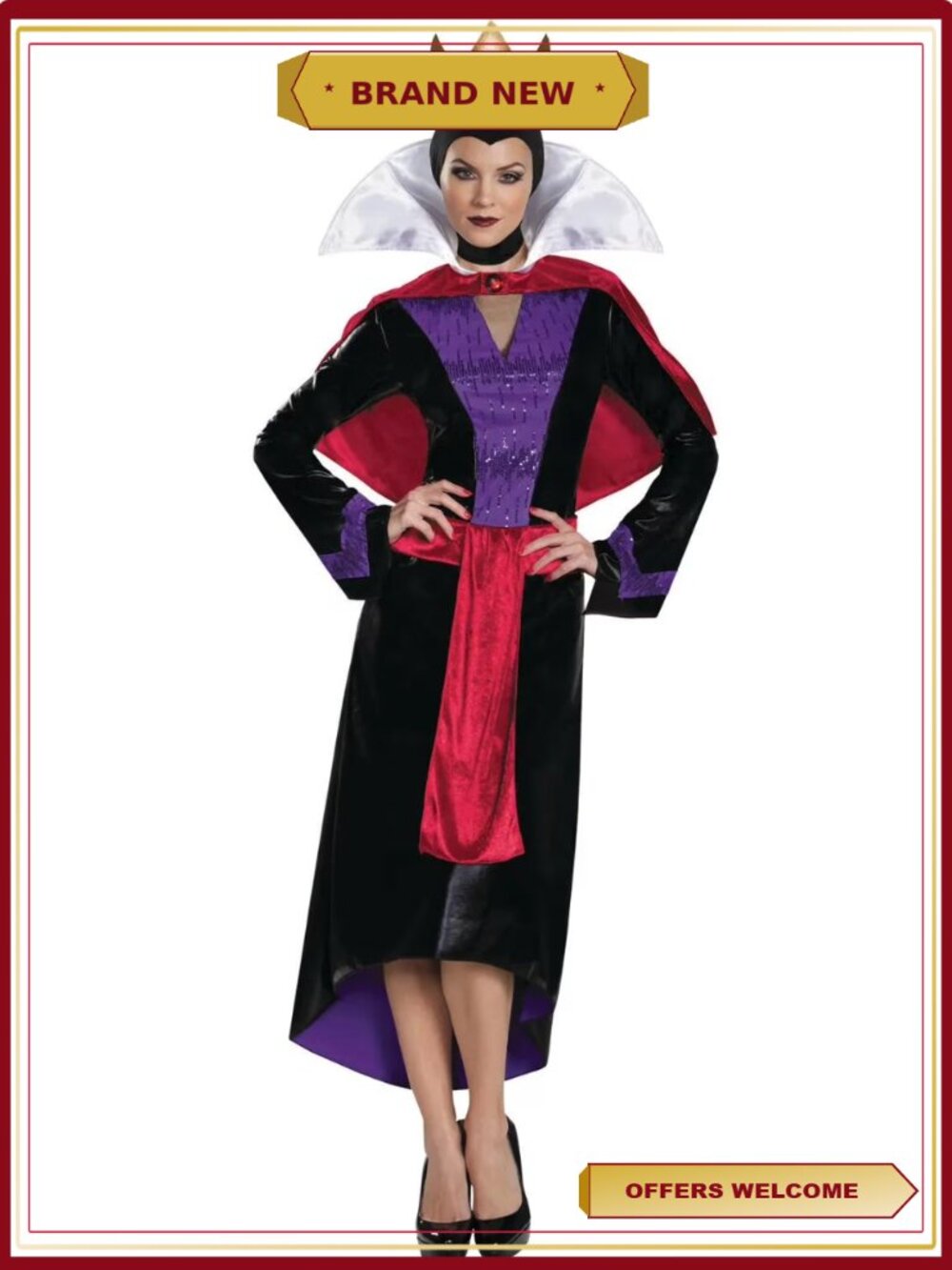Disney Snow White Deluxe Evil Queen Costume Dress Cape Headpiece Large Halloween